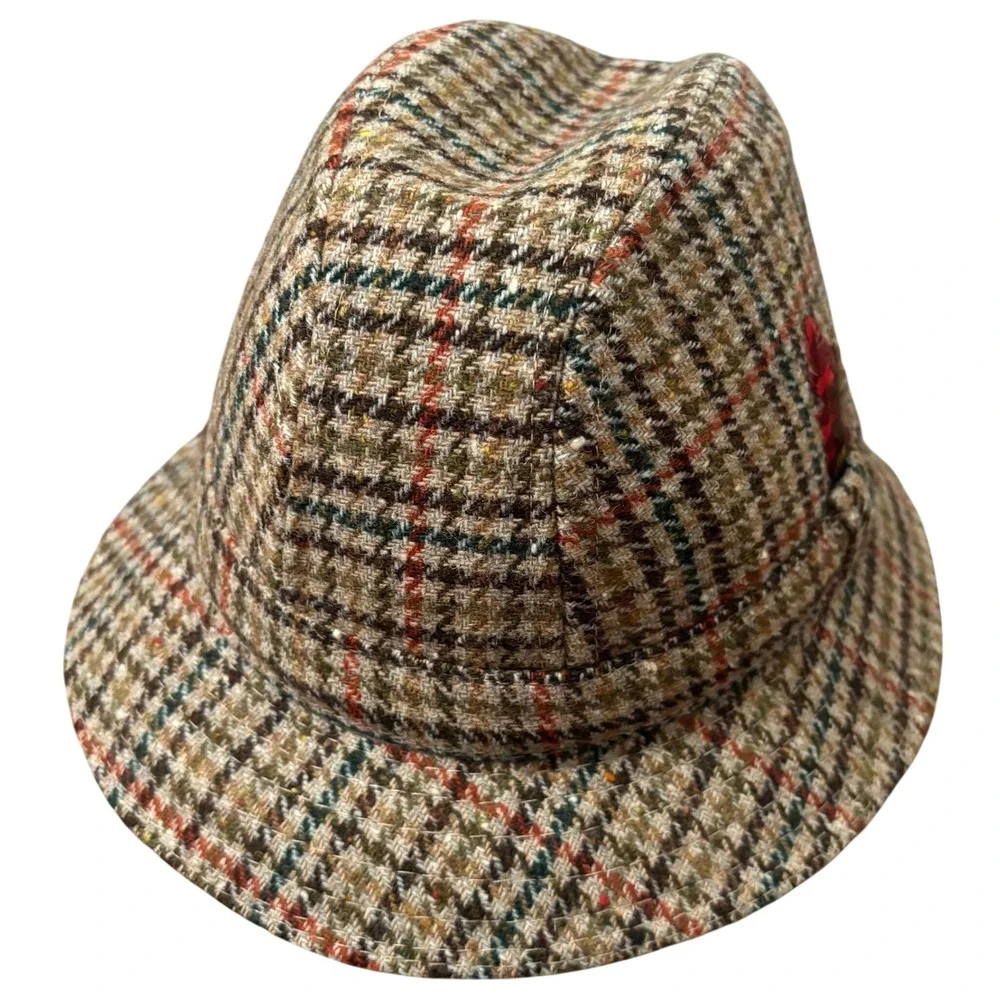 Vtg 70s Donegal Handwoven Tweed Fedora Hat 7 1/8 58 Pure Wool Ireland Feather